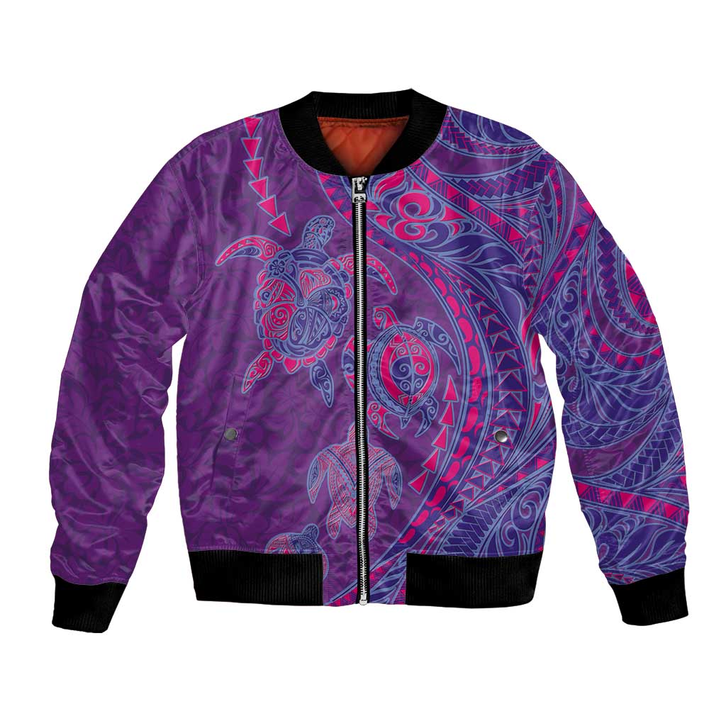Hawaiian Turtles and Polynesian Art Tattoo Bomber Jacket Dusky Violet