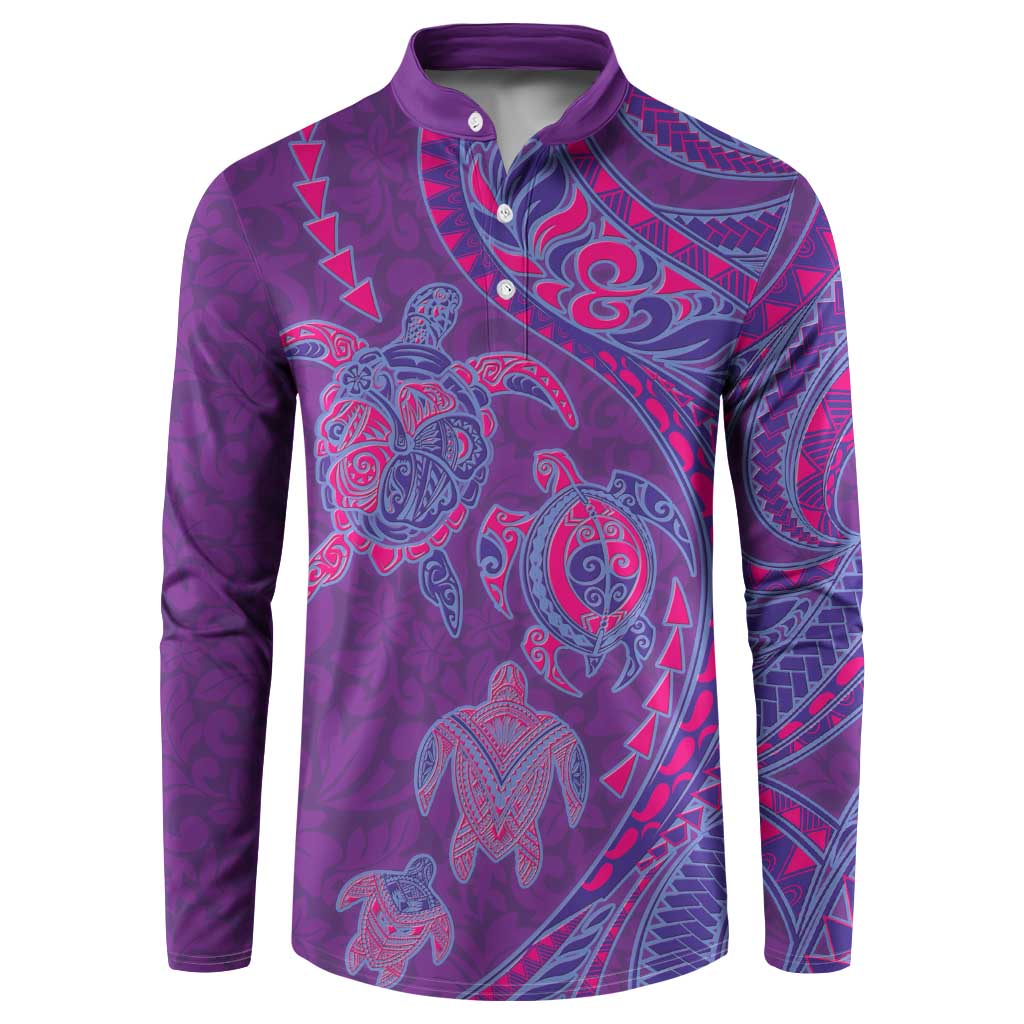 Hawaiian Turtles and Polynesian Art Tattoo Button Sweatshirt Dusky Violet LT03 Purple - Polynesian Pride