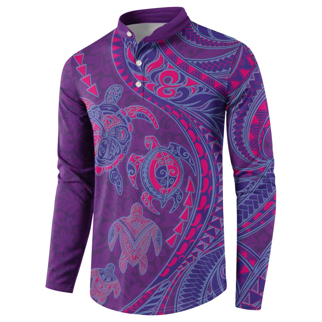 Hawaiian Turtles and Polynesian Art Tattoo Button Sweatshirt Dusky Violet LT03 - Polynesian Pride