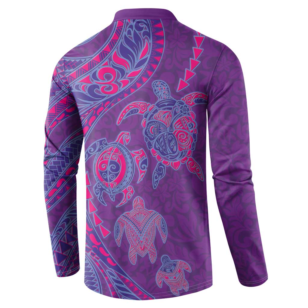 Hawaiian Turtles and Polynesian Art Tattoo Button Sweatshirt Dusky Violet LT03 - Polynesian Pride