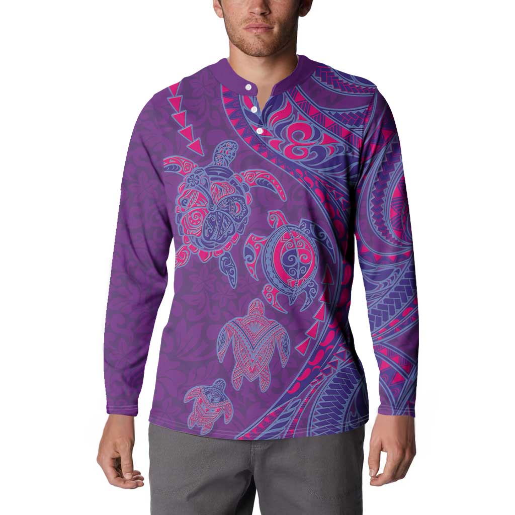 Hawaiian Turtles and Polynesian Art Tattoo Button Sweatshirt Dusky Violet LT03 - Polynesian Pride