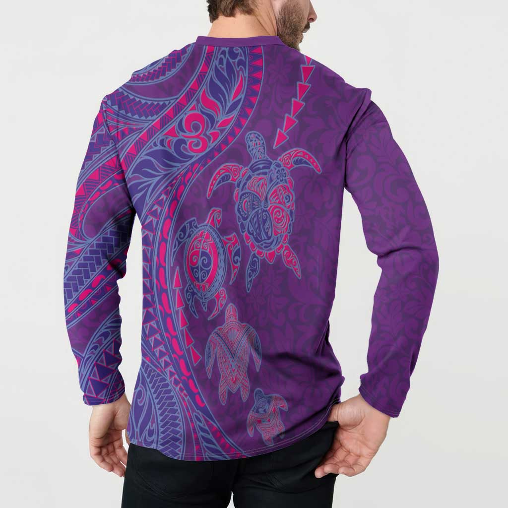 Hawaiian Turtles and Polynesian Art Tattoo Button Sweatshirt Dusky Violet LT03 - Polynesian Pride