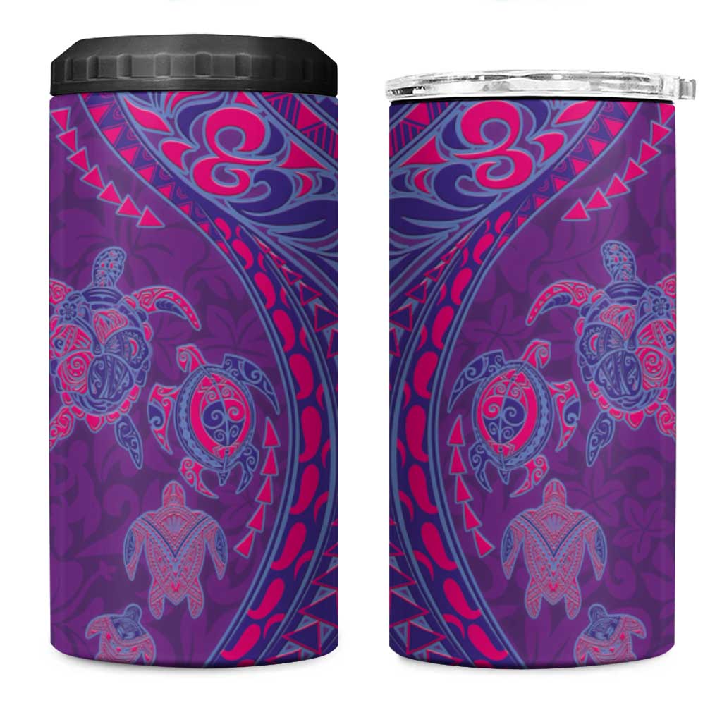 Hawaiian Turtles and Polynesian Art Tattoo 4 in 1 Can Cooler Tumbler Dusky Violet