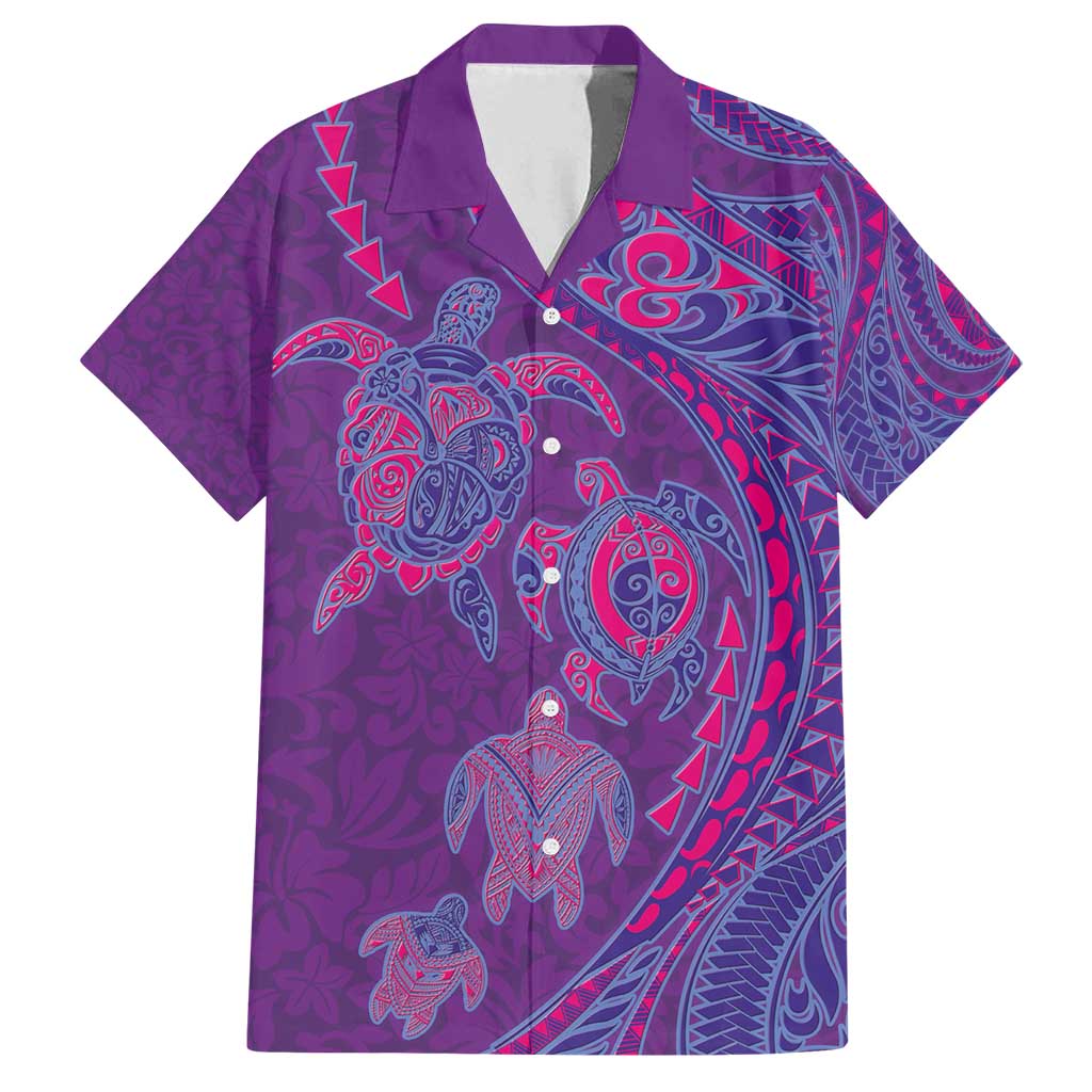 Hawaiian Turtles and Polynesian Art Tattoo Family Matching Long Sleeve Bodycon Dress and Hawaiian Shirt Dusky Violet