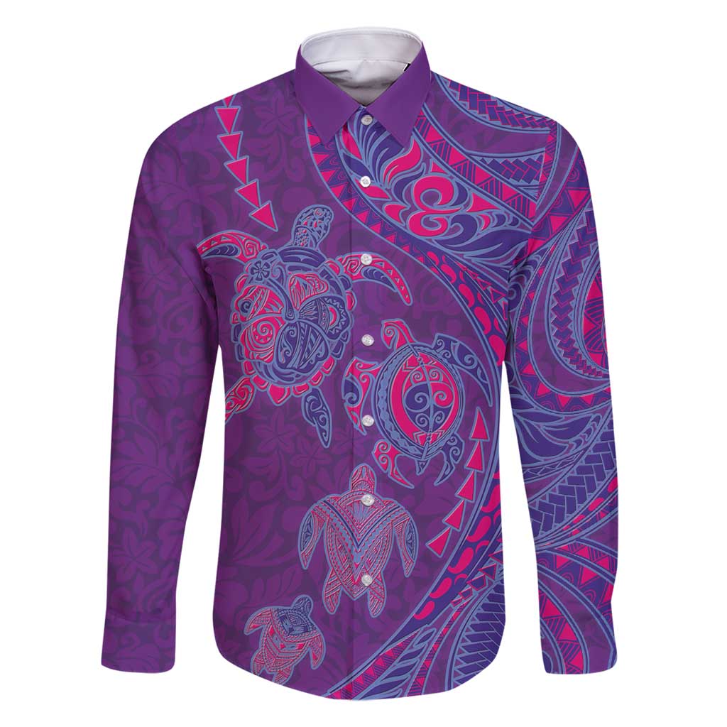 Hawaiian Turtles and Polynesian Art Tattoo Family Matching Long Sleeve Bodycon Dress and Hawaiian Shirt Dusky Violet