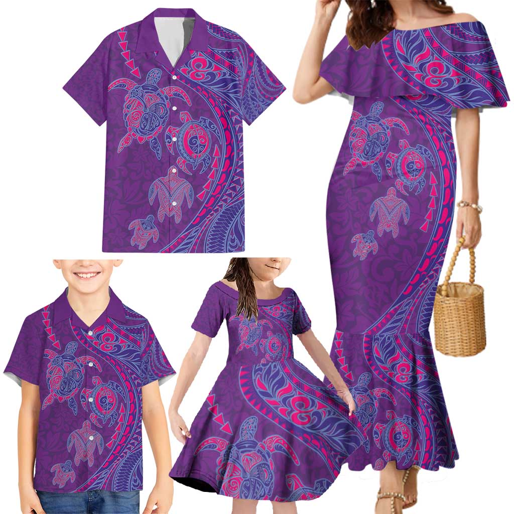 Hawaiian Turtles and Polynesian Art Tattoo Family Matching Mermaid Dress and Hawaiian Shirt Dusky Violet LT03 - Polynesian Pride