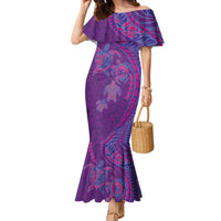 Hawaiian Turtles and Polynesian Art Tattoo Family Matching Mermaid Dress and Hawaiian Shirt Dusky Violet
