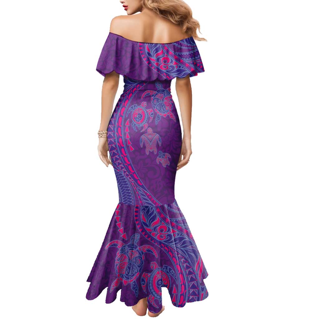 Hawaiian Turtles and Polynesian Art Tattoo Family Matching Mermaid Dress and Hawaiian Shirt Dusky Violet