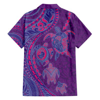Hawaiian Turtles and Polynesian Art Tattoo Family Matching Off The Shoulder Long Sleeve Dress and Hawaiian Shirt Dusky Violet