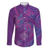 Hawaiian Turtles and Polynesian Art Tattoo Family Matching Off The Shoulder Long Sleeve Dress and Hawaiian Shirt Dusky Violet