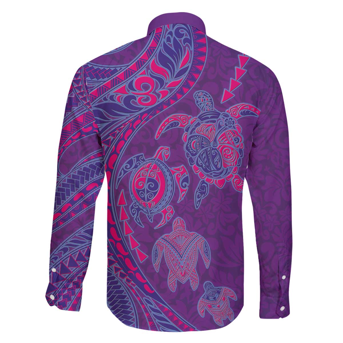 Hawaiian Turtles and Polynesian Art Tattoo Family Matching Off The Shoulder Long Sleeve Dress and Hawaiian Shirt Dusky Violet
