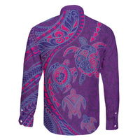 Hawaiian Turtles and Polynesian Art Tattoo Family Matching Off The Shoulder Long Sleeve Dress and Hawaiian Shirt Dusky Violet
