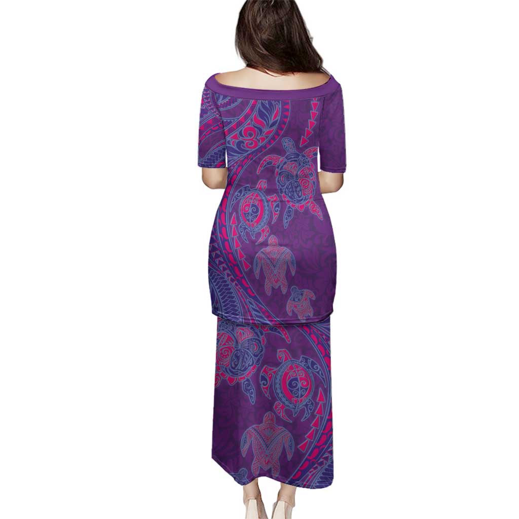 Hawaiian Turtles and Polynesian Art Tattoo Family Matching Puletasi and Hawaiian Shirt Dusky Violet