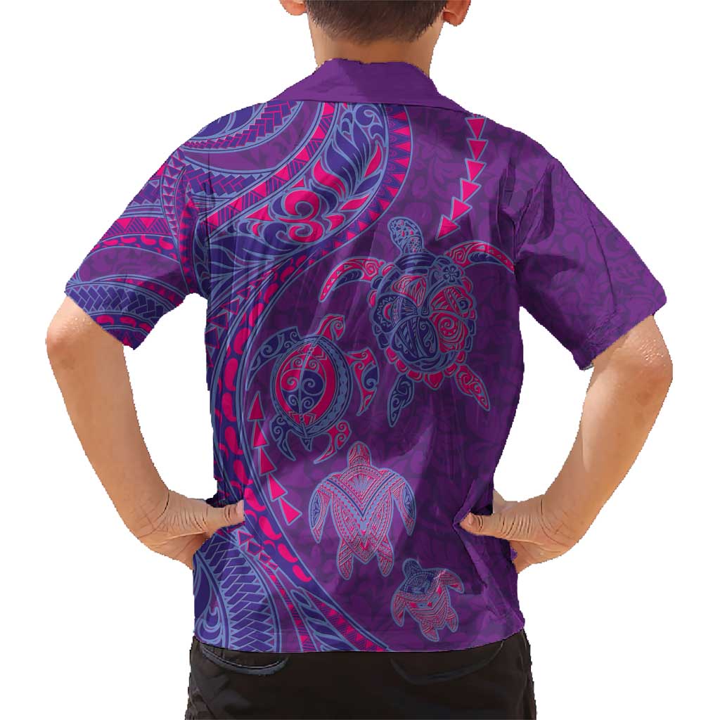 Hawaiian Turtles and Polynesian Art Tattoo Family Matching Short Sleeve Bodycon Dress and Hawaiian Shirt Dusky Violet