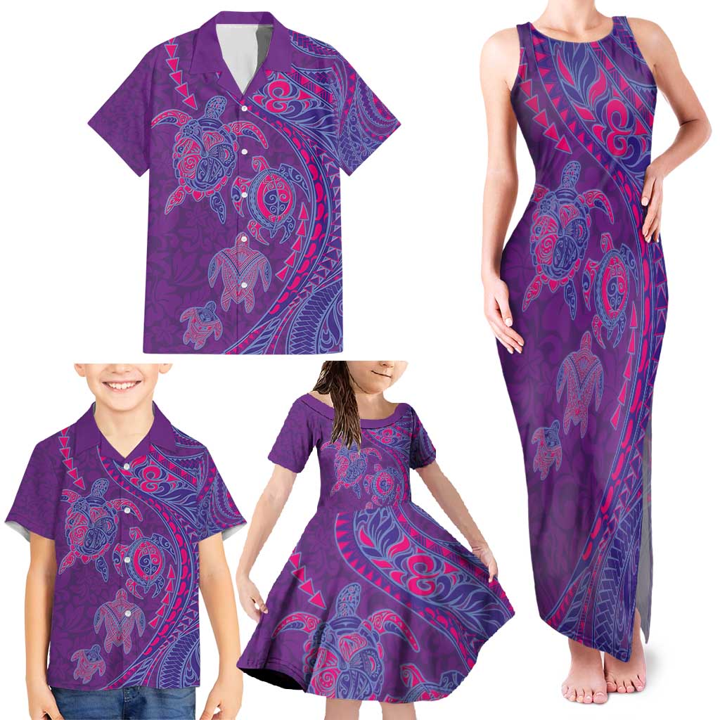 Hawaiian Turtles and Polynesian Art Tattoo Family Matching Tank Maxi Dress and Hawaiian Shirt Dusky Violet LT03 - Polynesian Pride