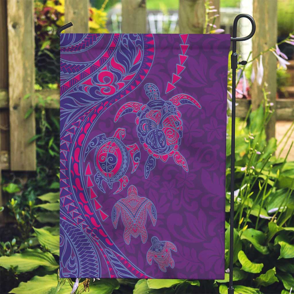 Hawaiian Turtles and Polynesian Art Tattoo Garden Flag Dusky Violet