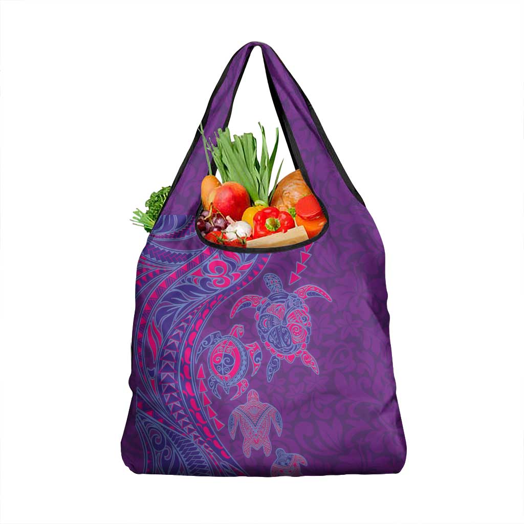 Hawaiian Turtles and Polynesian Art Tattoo Grocery Bag Dusky Violet LT03 1-pack One Size Purple - Polynesian Pride