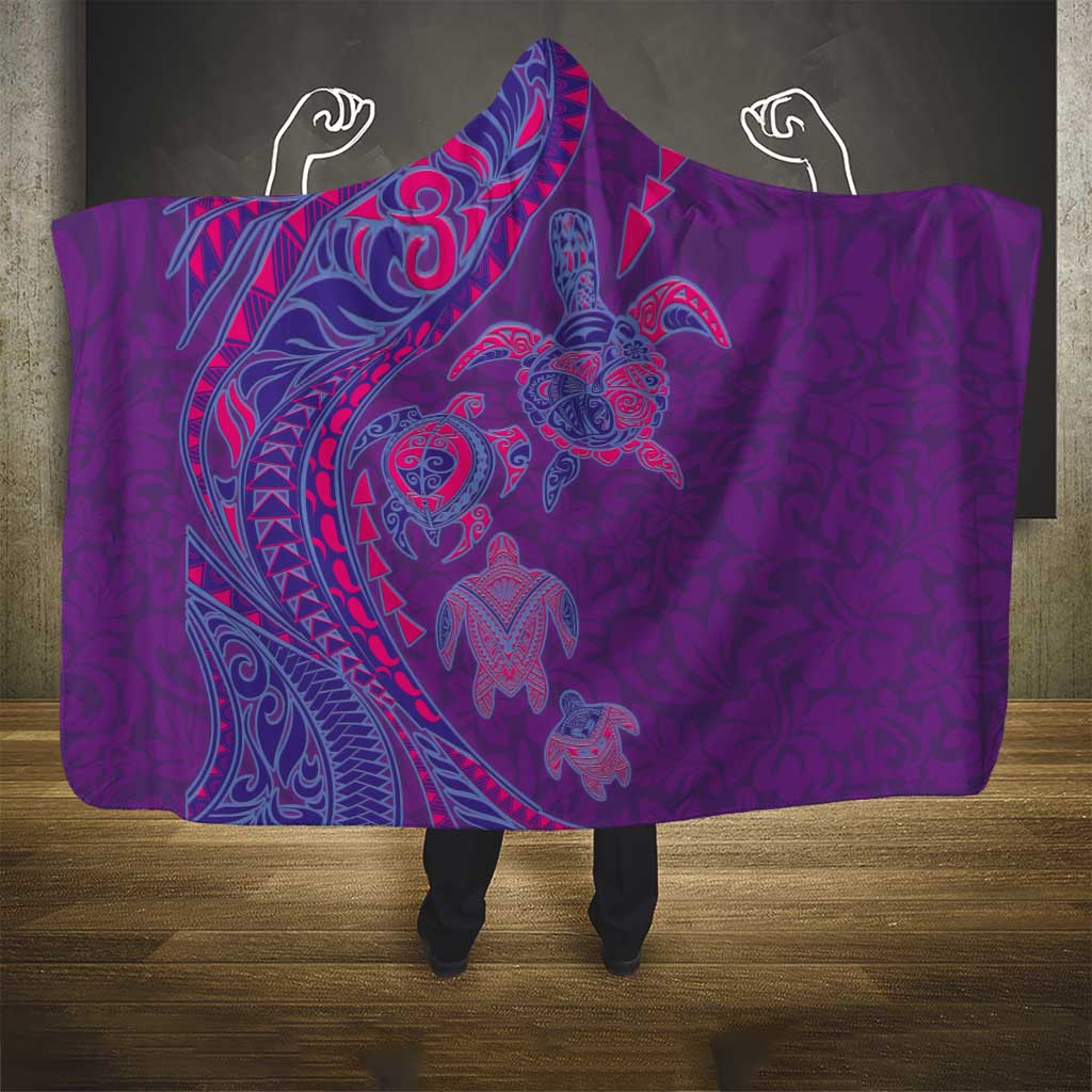 Hawaiian Turtles and Polynesian Art Tattoo Hooded Blanket Dusky Violet LT03 - Polynesian Pride