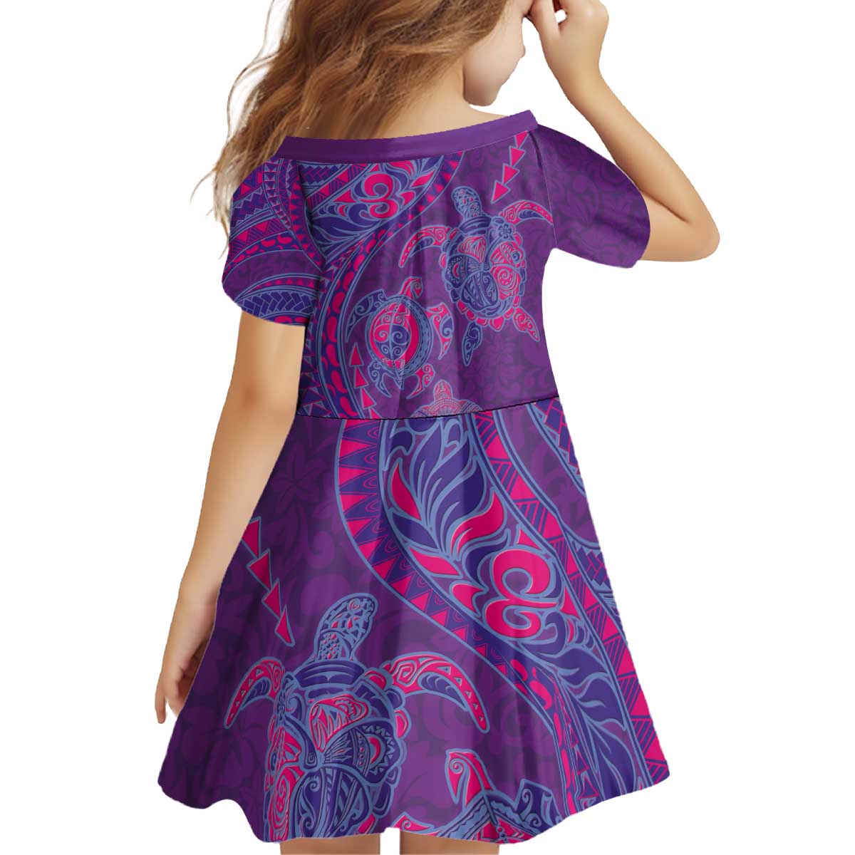 Hawaiian Turtles and Polynesian Art Tattoo Kid Short Sleeve Dress Dusky Violet LT03 - Polynesian Pride