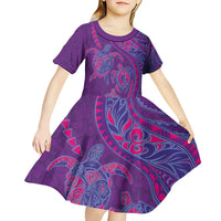 Hawaiian Turtles and Polynesian Art Tattoo Kid Short Sleeve Dress Dusky Violet LT03 - Polynesian Pride