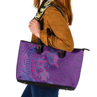 Hawaiian Turtles and Polynesian Art Tattoo Leather Tote Bag Dusky Violet