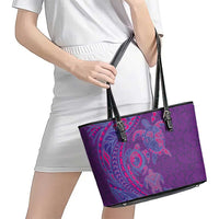 Hawaiian Turtles and Polynesian Art Tattoo Leather Tote Bag Dusky Violet
