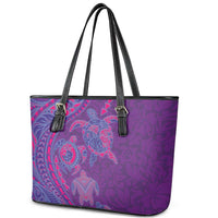 Hawaiian Turtles and Polynesian Art Tattoo Leather Tote Bag Dusky Violet