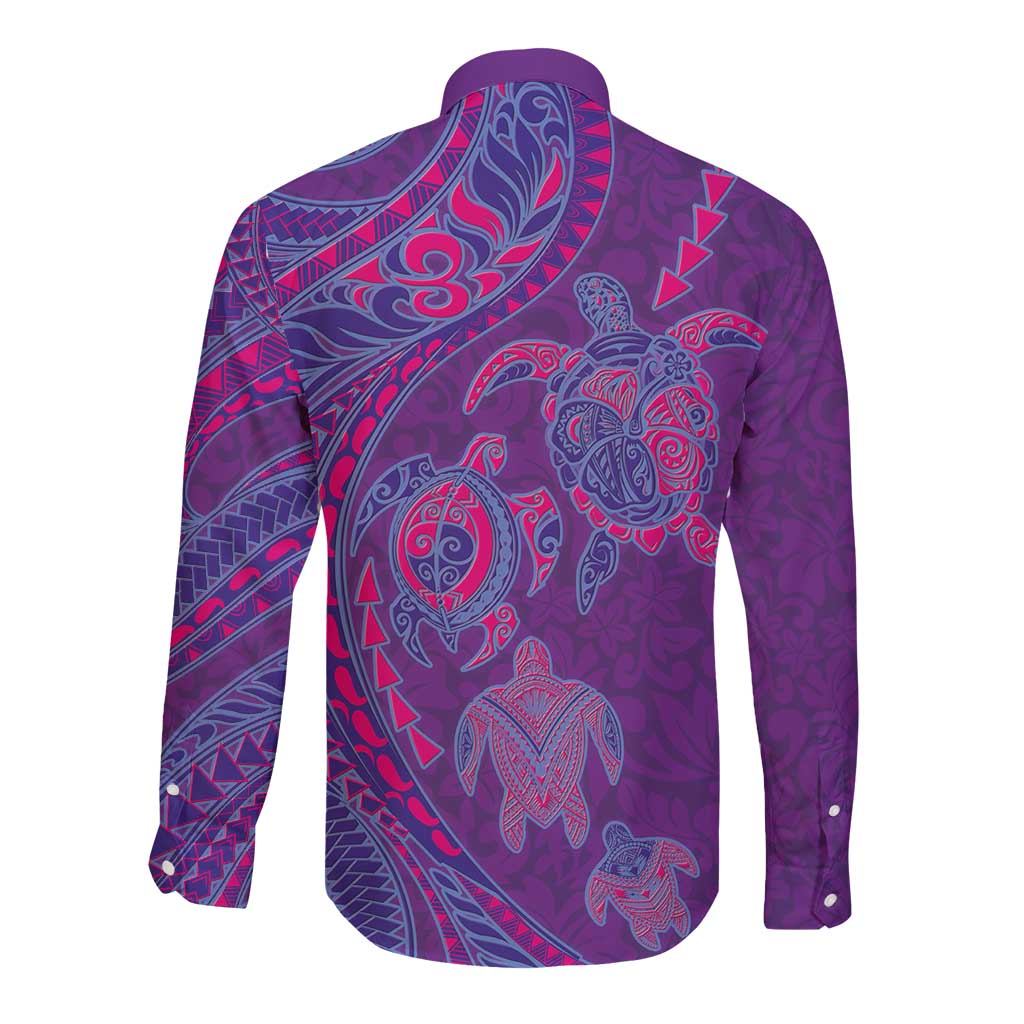 Hawaiian Turtles and Polynesian Art Tattoo Long Sleeve Button Shirt Dusky Violet LT03 - Polynesian Pride