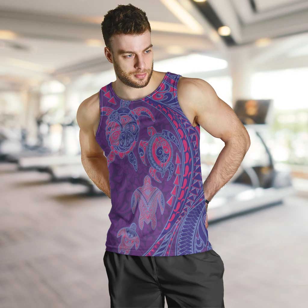 Hawaiian Turtles and Polynesian Art Tattoo Men Tank Top Dusky Violet LT03 Purple - Polynesian Pride