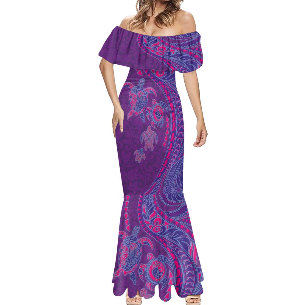 Hawaiian Turtles and Polynesian Art Tattoo Mermaid Dress Dusky Violet