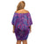 Hawaiian Turtles and Polynesian Art Tattoo Off Shoulder Short Dress Dusky Violet