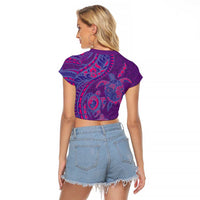 Hawaiian Turtles and Polynesian Art Tattoo Raglan Cropped T Shirt Dusky Violet
