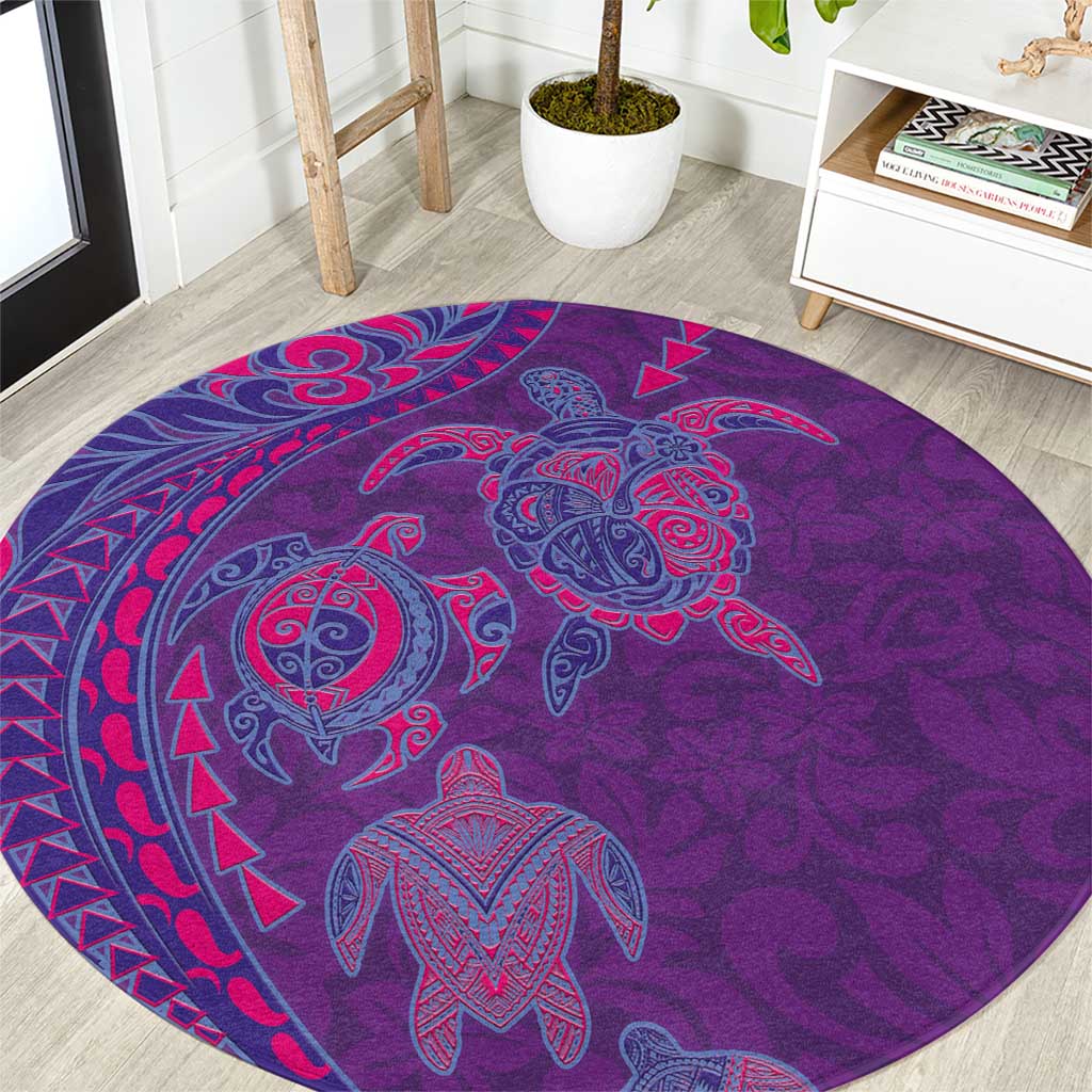 Hawaiian Turtles and Polynesian Art Tattoo Round Carpet Dusky Violet