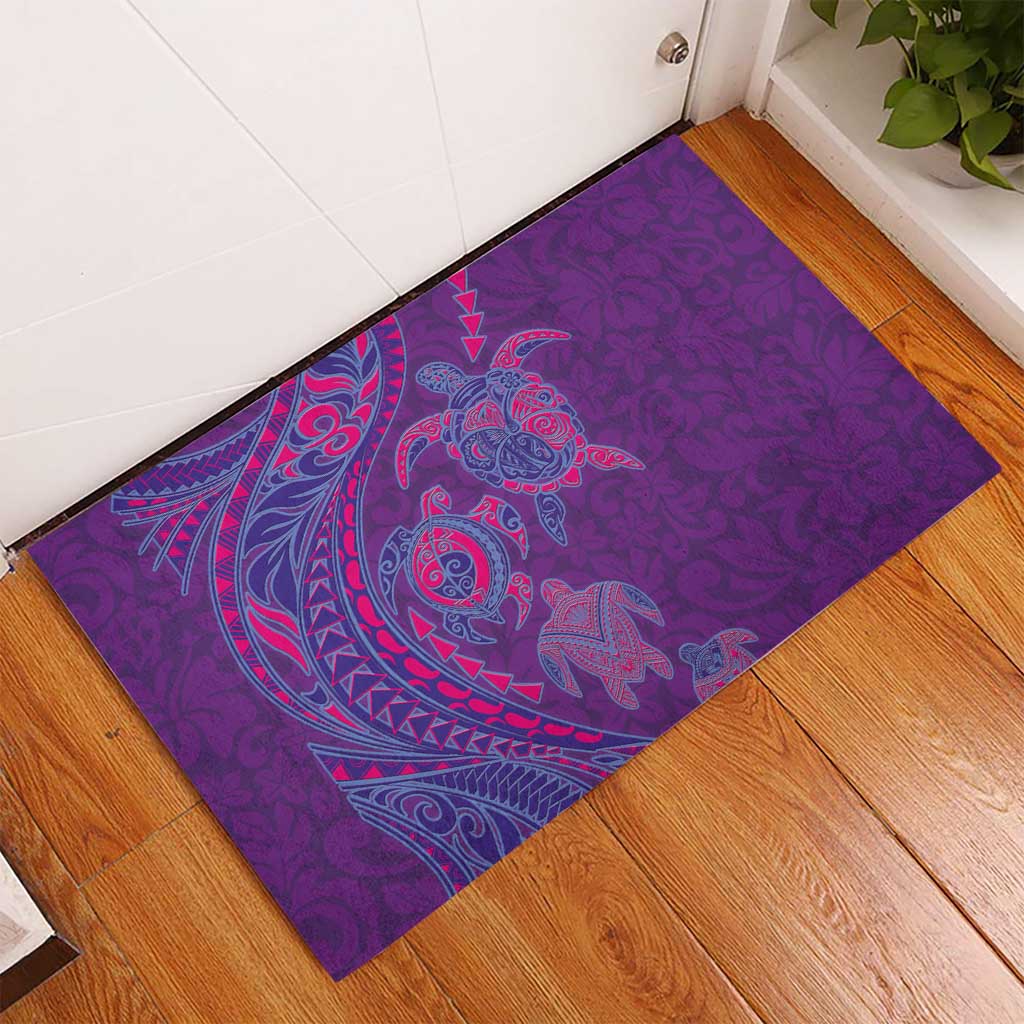 Hawaiian Turtles and Polynesian Art Tattoo Rubber Doormat Dusky Violet