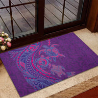 Hawaiian Turtles and Polynesian Art Tattoo Rubber Doormat Dusky Violet