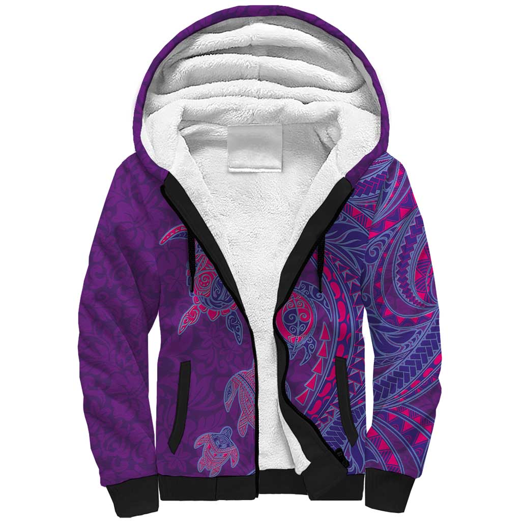 Hawaiian Turtles and Polynesian Art Tattoo Sherpa Hoodie Dusky Violet LT03 Unisex Purple - Polynesian Pride