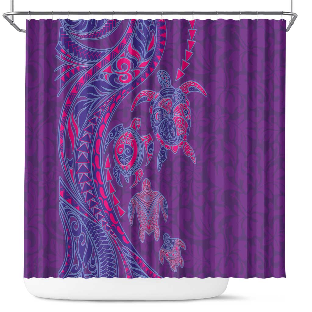 Hawaiian Turtles and Polynesian Art Tattoo Shower Curtain Dusky Violet