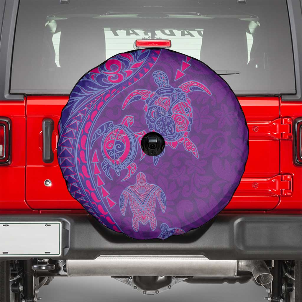 Hawaiian Turtles and Polynesian Art Tattoo Spare Tire Cover Dusky Violet