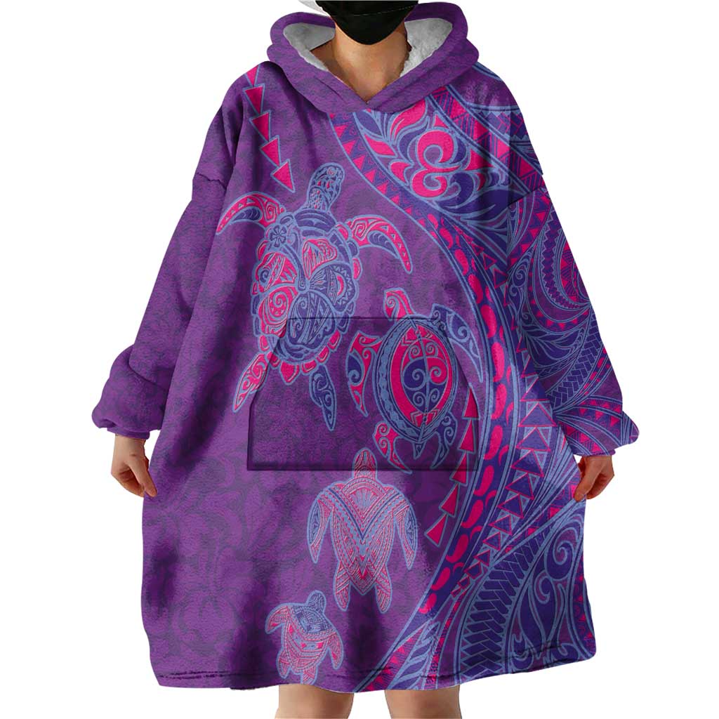 Hawaiian Turtles and Polynesian Art Tattoo Wearable Blanket Hoodie Dusky Violet LT03 - Polynesian Pride
