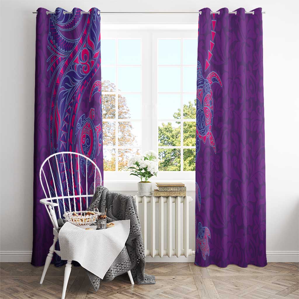 Hawaiian Turtles and Polynesian Art Tattoo Window Curtain Dusky Violet LT03 - Polynesian Pride