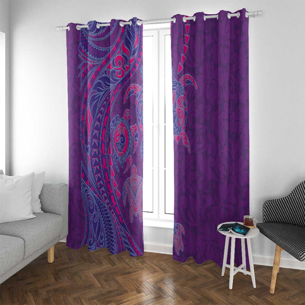 Hawaiian Turtles and Polynesian Art Tattoo Window Curtain Dusky Violet LT03 With Grommets Purple - Polynesian Pride