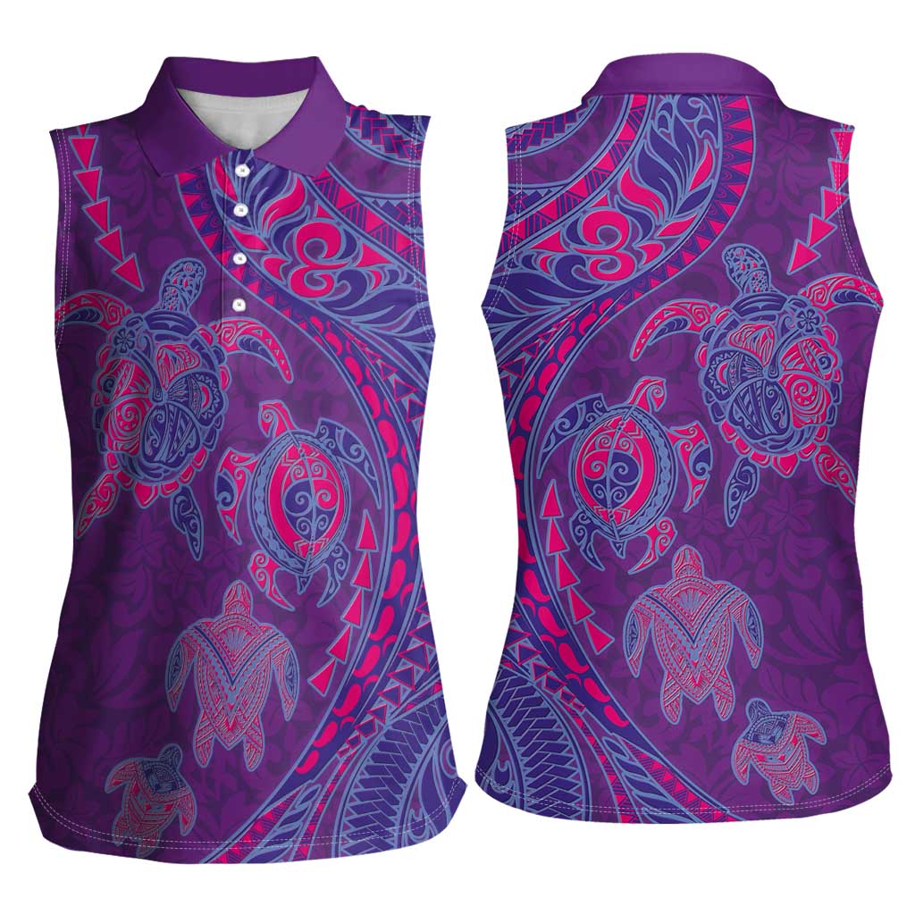 Hawaiian Turtles and Polynesian Art Tattoo Women Sleeveless Polo Shirt Dusky Violet