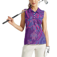 Hawaiian Turtles and Polynesian Art Tattoo Women Sleeveless Polo Shirt Dusky Violet