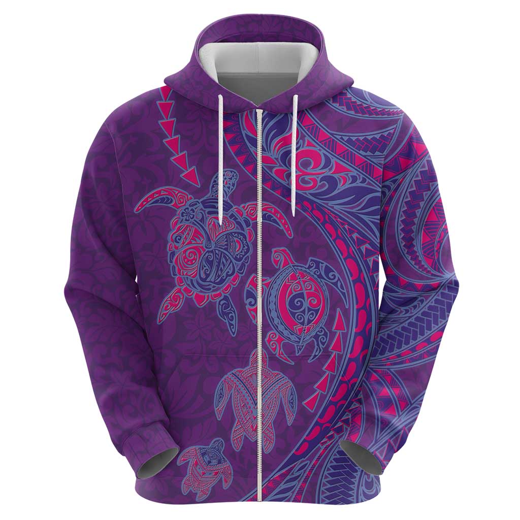 Hawaiian Turtles and Polynesian Art Tattoo Zip Hoodie Dusky Violet