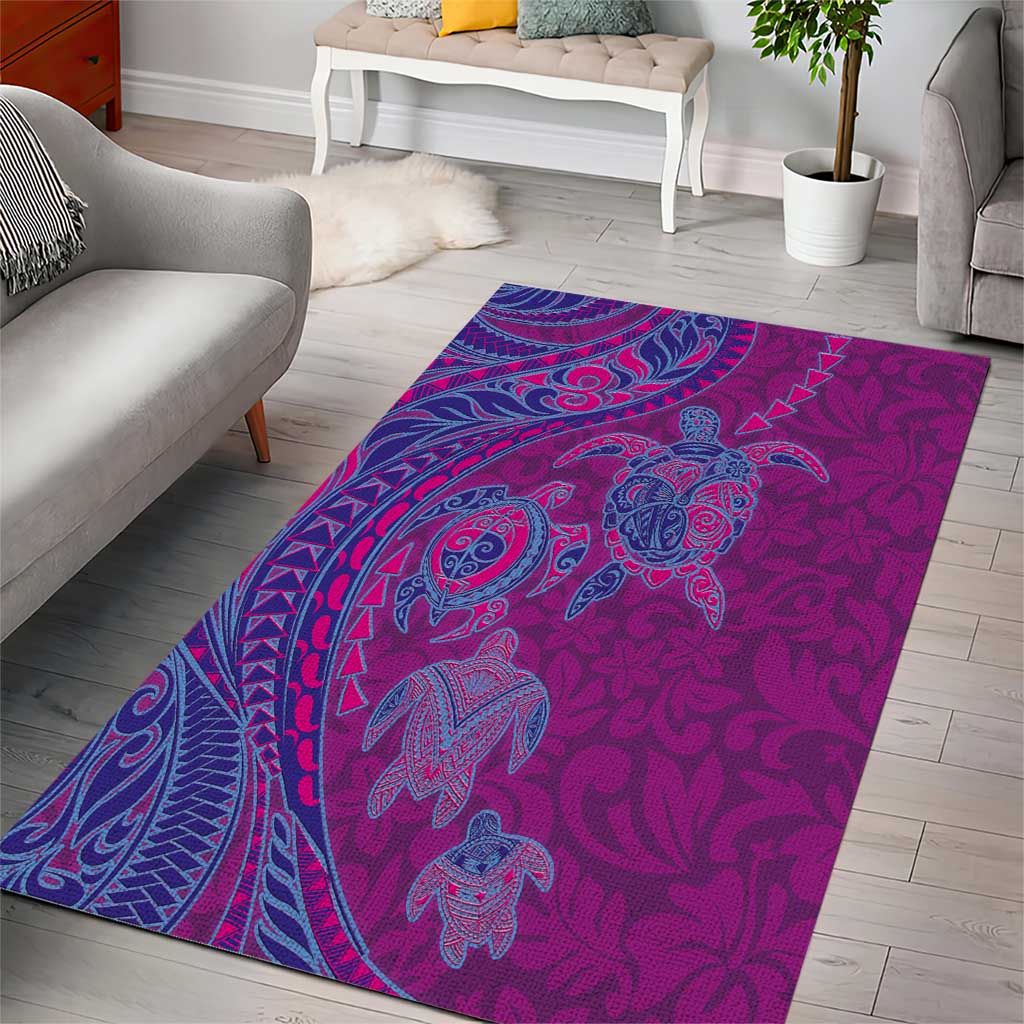 Hawaiian Turtles and Polynesian Art Tattoo Area Rug Cerise