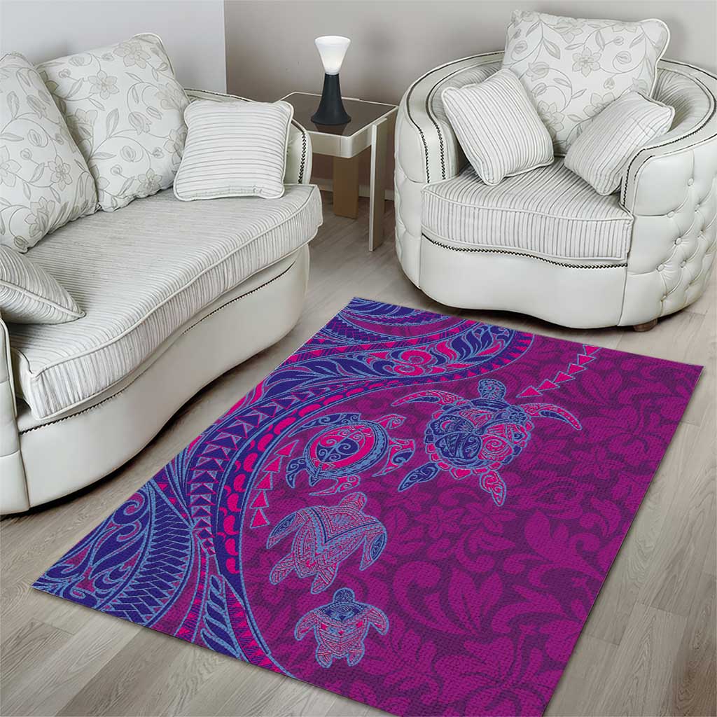 Hawaiian Turtles and Polynesian Art Tattoo Area Rug Cerise