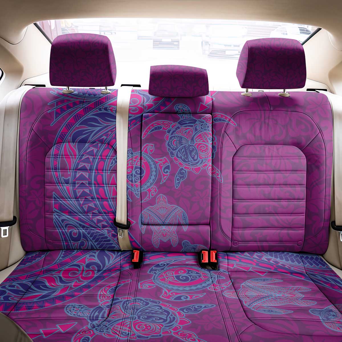 Hawaiian Turtles and Polynesian Art Tattoo Back Car Seat Cover Cerise