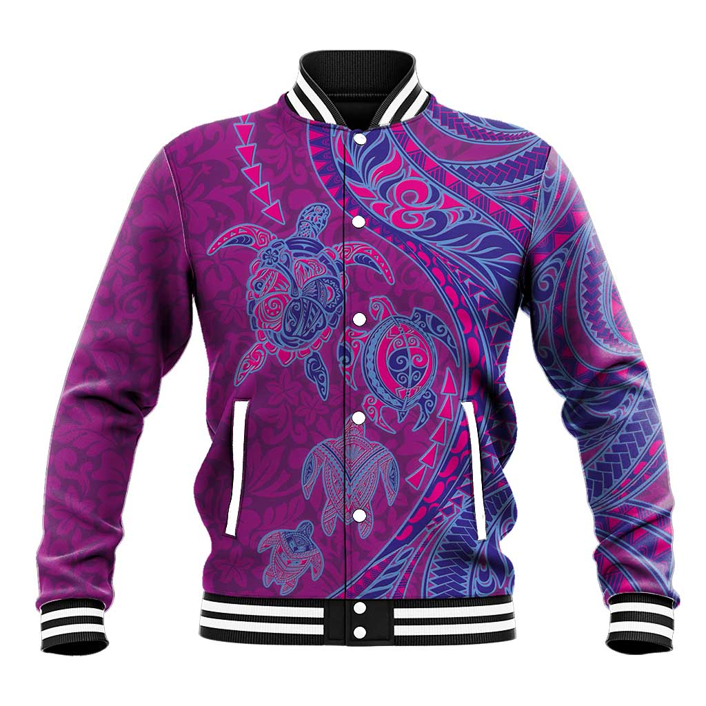 Hawaiian Turtles and Polynesian Art Tattoo Baseball Jacket Cerise LT03 Unisex Pink - Polynesian Pride