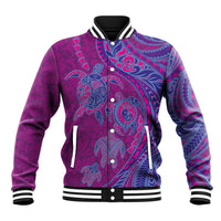 Hawaiian Turtles and Polynesian Art Tattoo Baseball Jacket Cerise