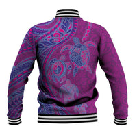 Hawaiian Turtles and Polynesian Art Tattoo Baseball Jacket Cerise